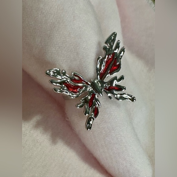 Butterfly Statement Ring Womens Big Large Silver Red New Adjustable - Picture 2 of 8
